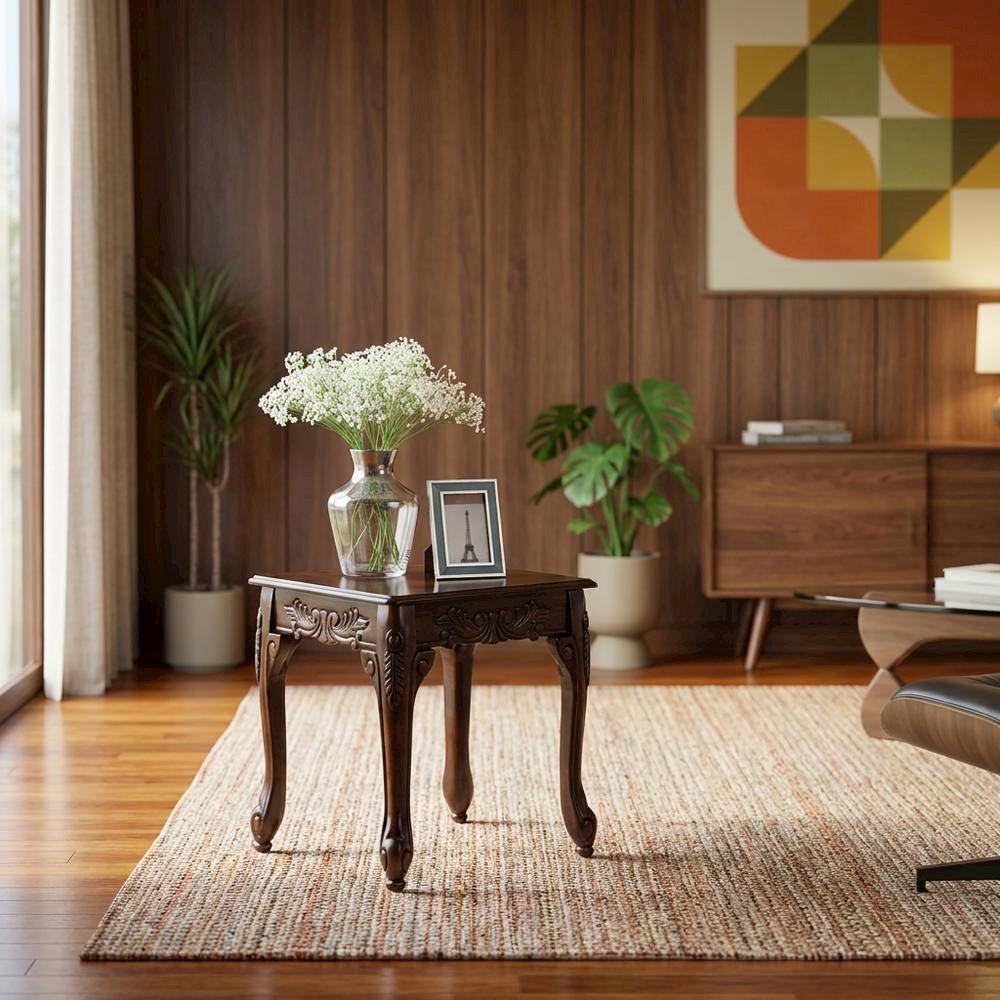 Dark Cherry Finish Wood End Table with Elegant Style. Picture 3