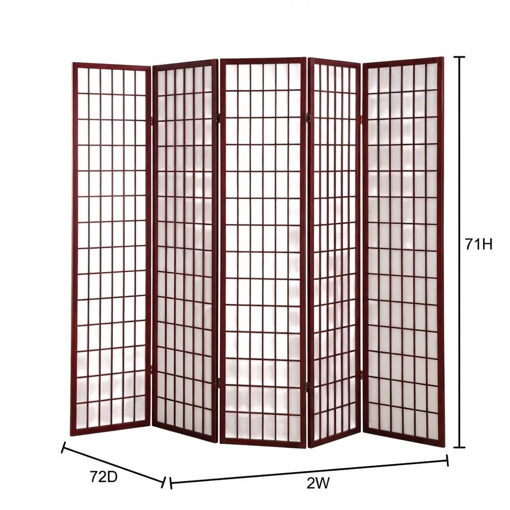 Cherry 4-Panel Wood Folding Room Divider, Rice Paper, 71 Inch. Picture 7