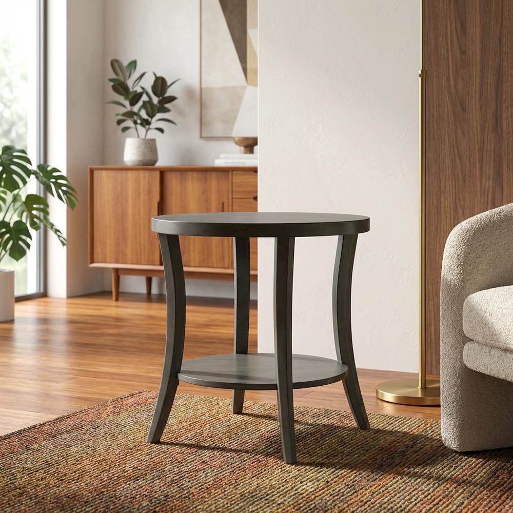 Gray oval end table with modern design and durable construction. Picture 2