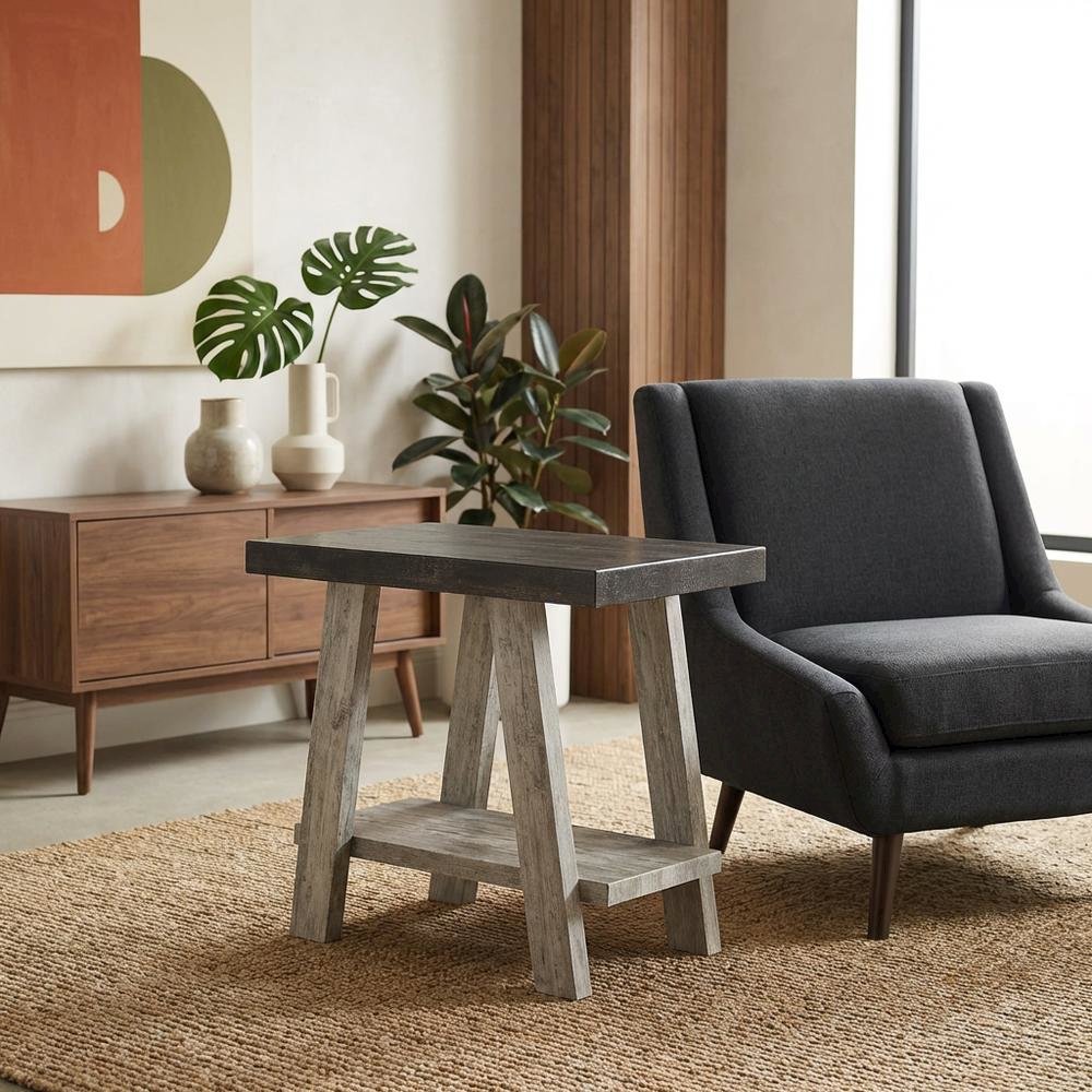 Brown, Side Table, Open Shelf, Quality Build, Durable Wood Frame. Picture 2