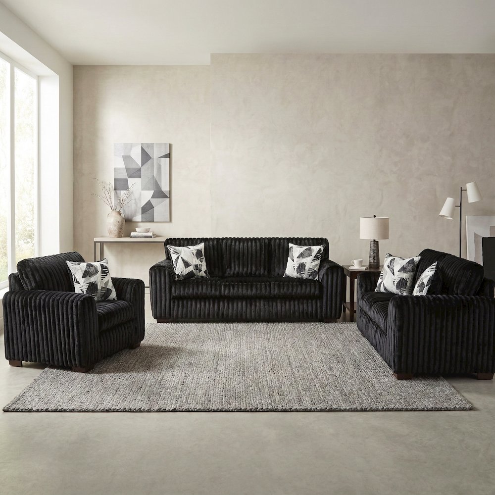 Nolan 3-Piece Living Room Set, Sofa Loveseat and Chair, Lush Black. Picture 2