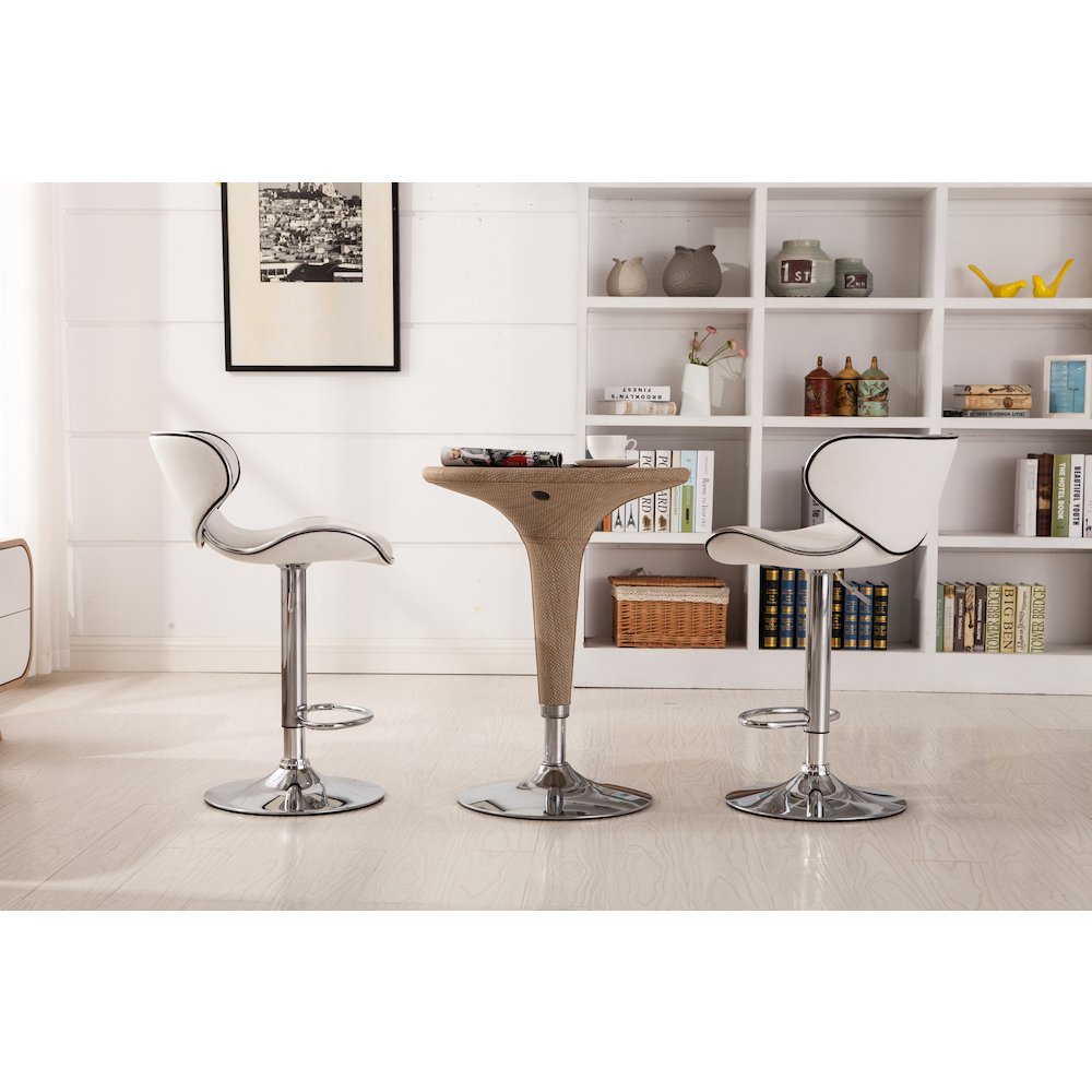 Masaccio White Leatherette Adjustable Swivel Barstool Chrome Base, Set of 2. Picture 5