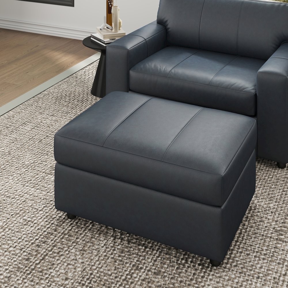 Sakan Leather Upholstered Ottoman, Blue. Picture 7