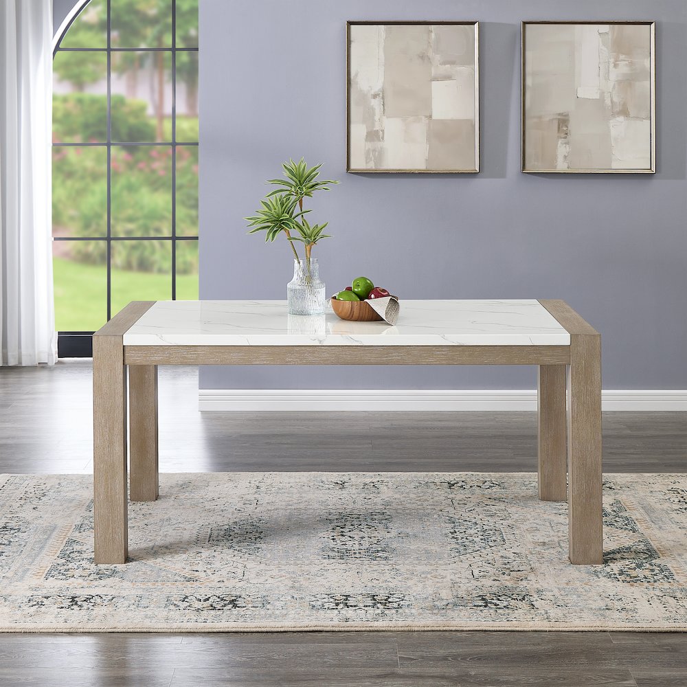 Zelalle 5-PC Dining Set, Faux Marble Table, 4 Chairs, White Wired-Brushed Finish. Picture 3