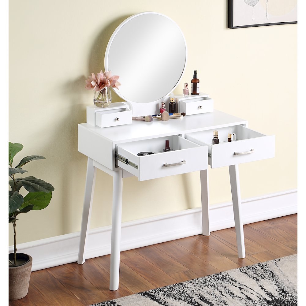 Liannon Contemporary Wood Vanity and Stool Set, White. Picture 4