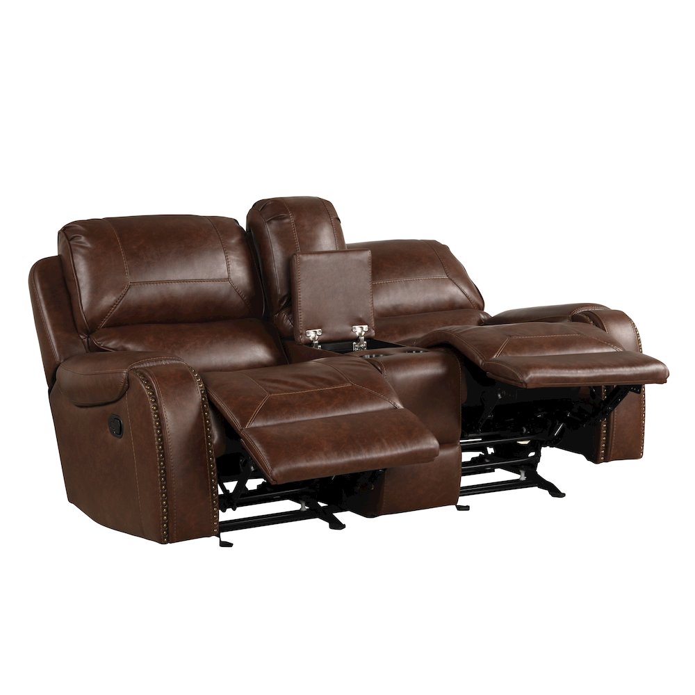Achern Leather Manual Reclining Sofa and Loveseat, Storage Console and USB Port. Picture 9