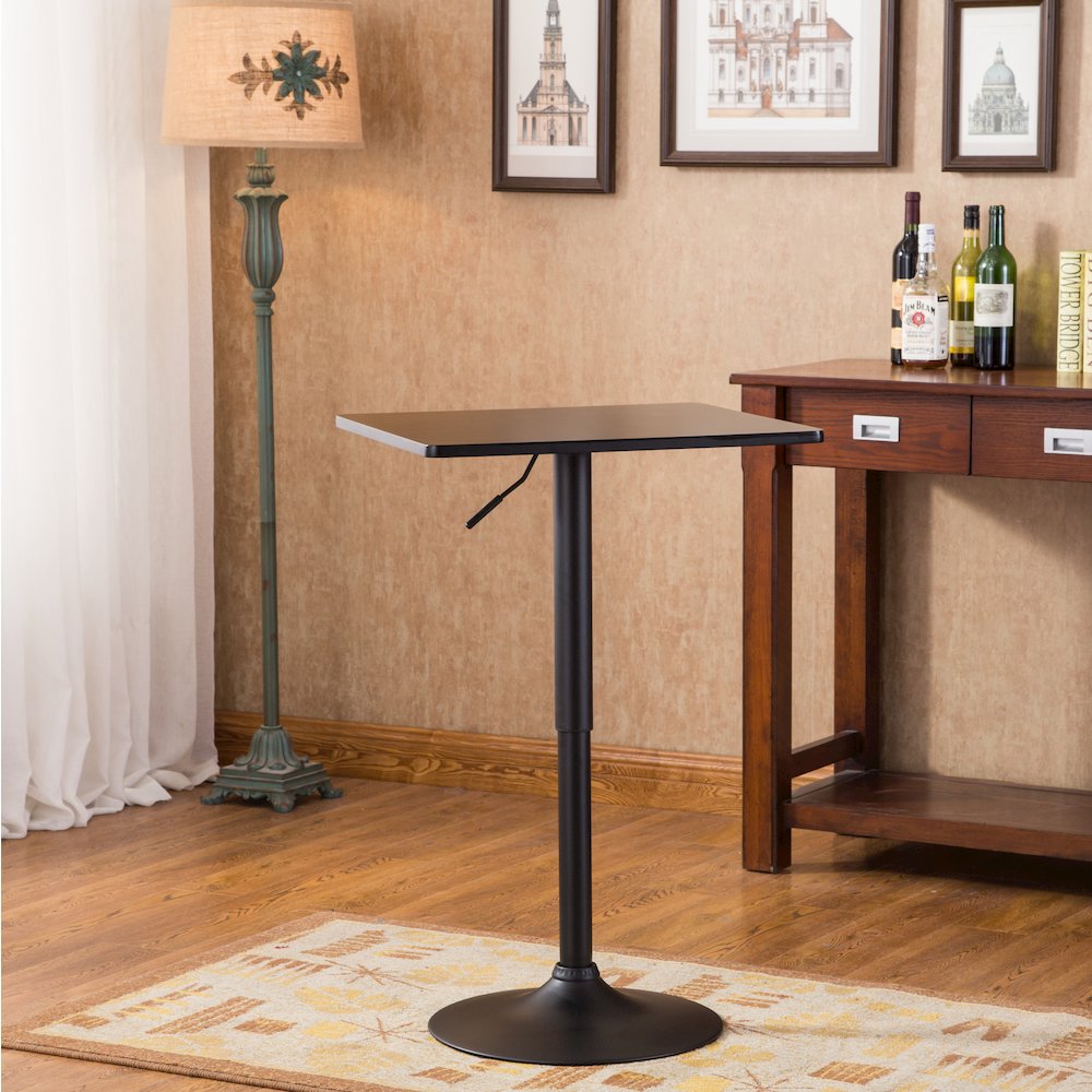 Belham Black Square Top Adjustable Height with Black Leg Base Metal Bar Table. Picture 3