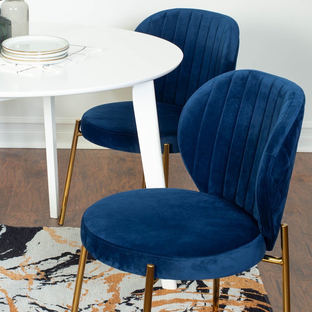 Amoa Contemporary 3-Pc Dining Set, White Round Dining Table and 2 Chairs, Blue. Picture 4