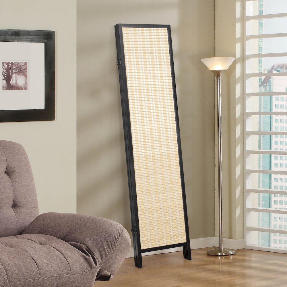 Inkwell 4-Panel Bamboo Room Divider, Folding Screen, Natural with Black Frame. Picture 6