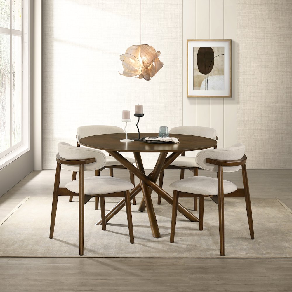 Arnott 5-Piece Dining Set, Round Dining Table, 4 Stylish Chairs, Walnut Finish. Picture 5