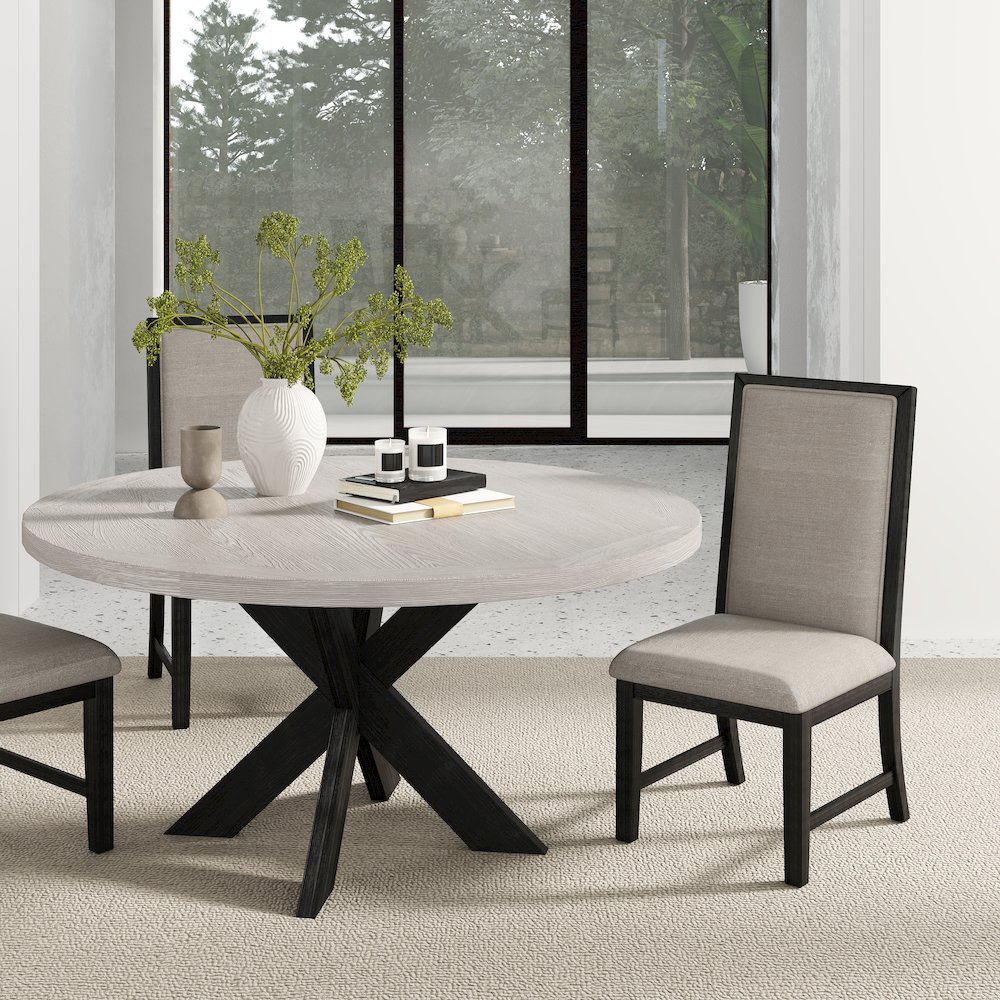 Gates Round Dining Table, Criss-Cross Base, Gray. Picture 5
