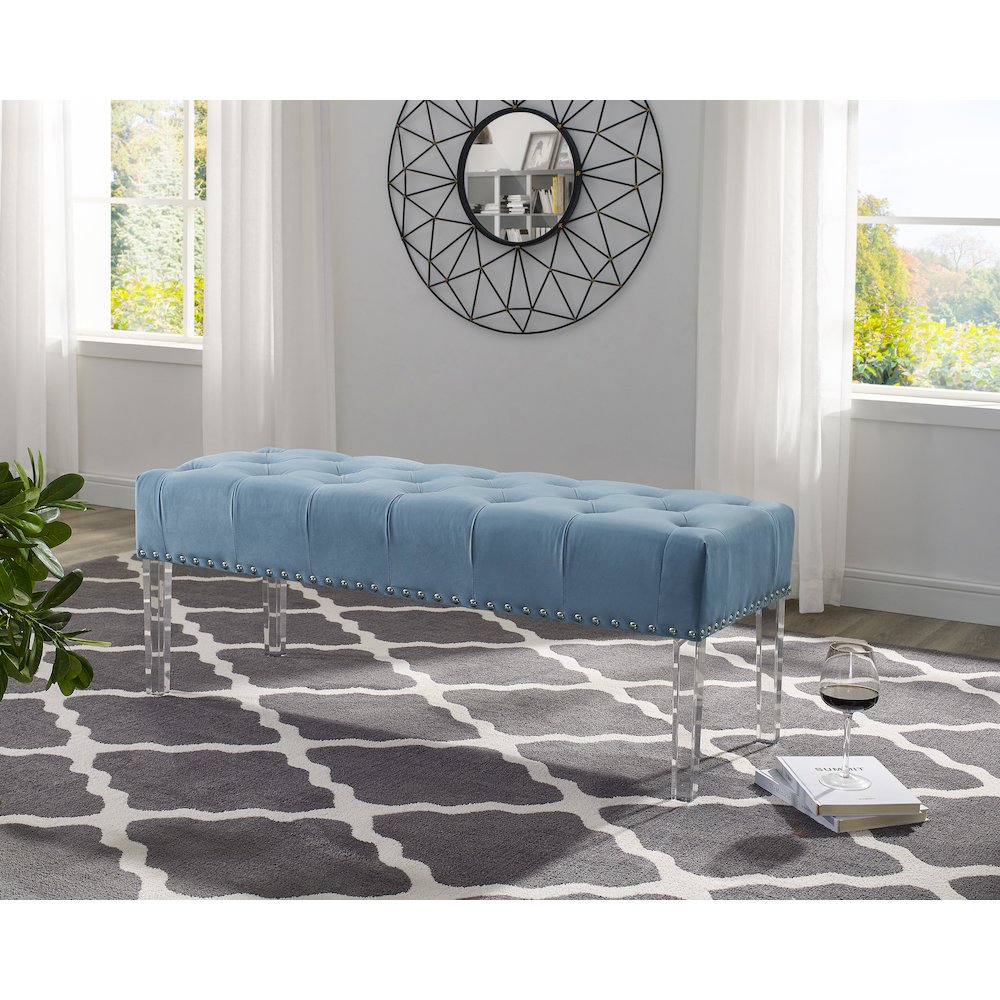 Valley Button tufted Velvet Upholstered Bench With Acrylic Leg. Picture 2