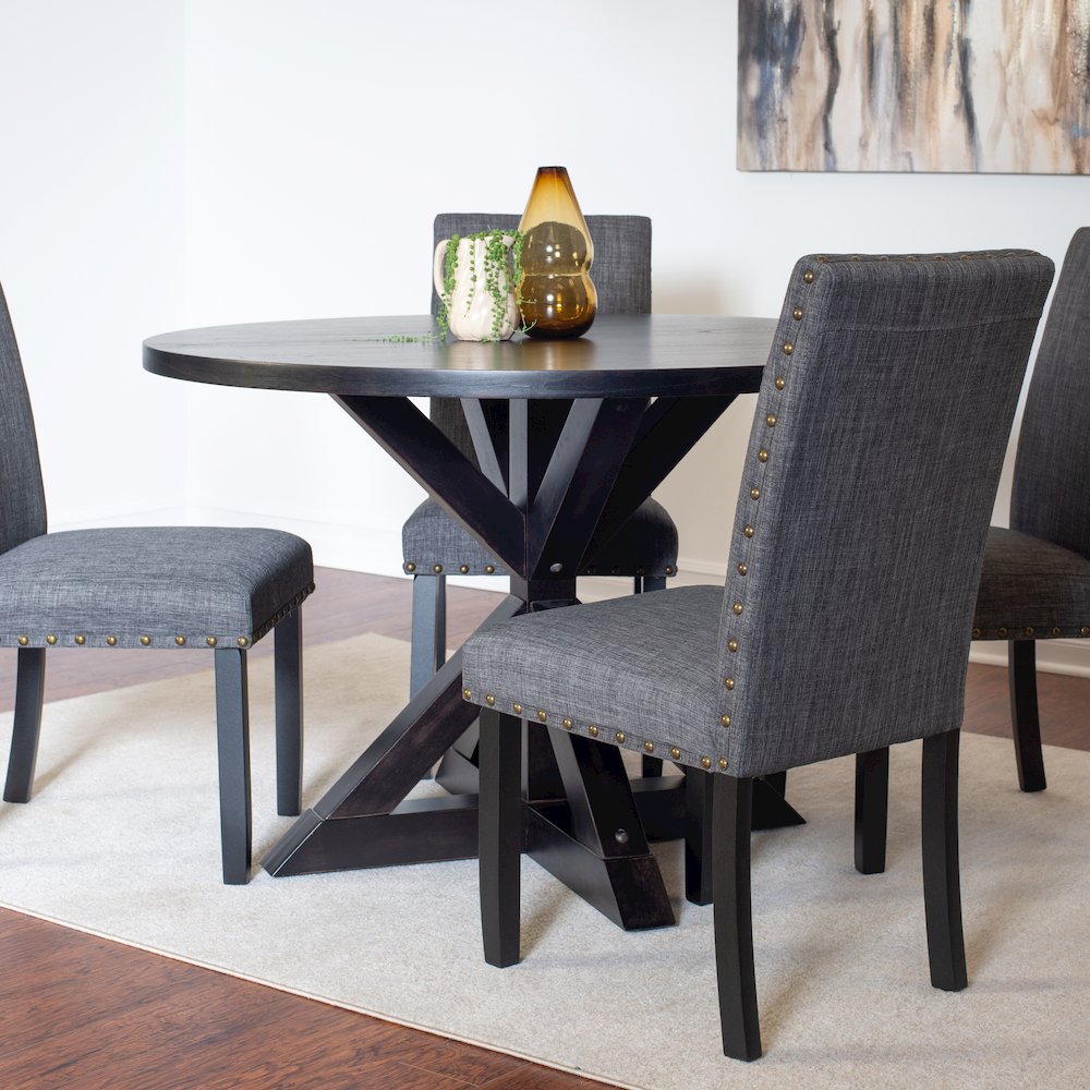 Mytzi 5-Pc Dining Set, Cross-Buck Dining Table with 4 Stylish Chairs, Gray. Picture 3