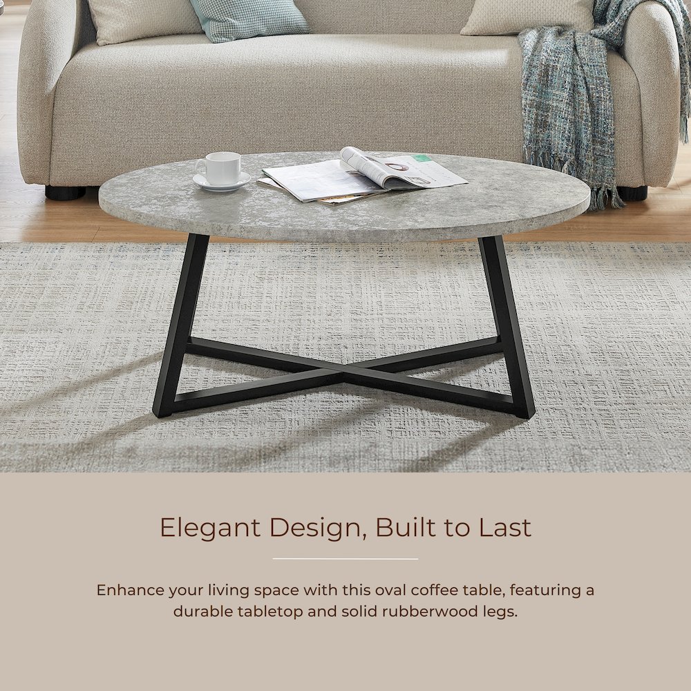Modern Harmony 3-Piece Wood Oval Coffee Table Set, Gray. Picture 10