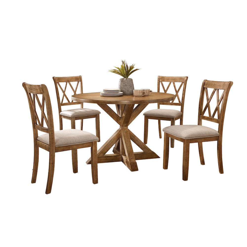 Windvale Cross-Buck Wood 5-Pc Dining Set. Picture 1