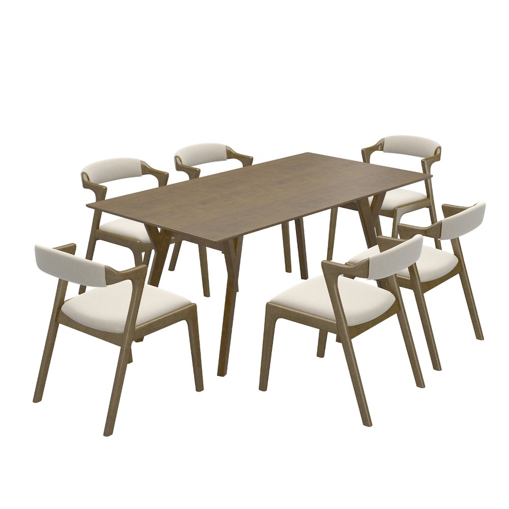 Modern 7-Piece Dining Set, Walnut Finished Dining Table with 6 Brown Chairs. Picture 1