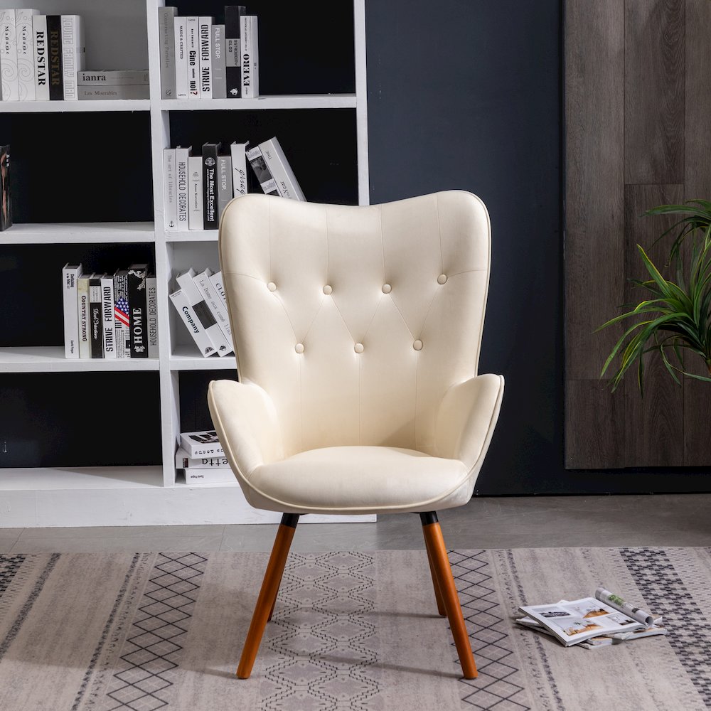 Doarnin Contemporary Silky Velvet Tufted Button Back Accent Chair, White. Picture 4