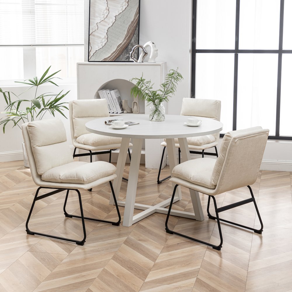 Innes 5-Pc Round Dining Set, Trestle Table with 4 Chairs. Picture 2