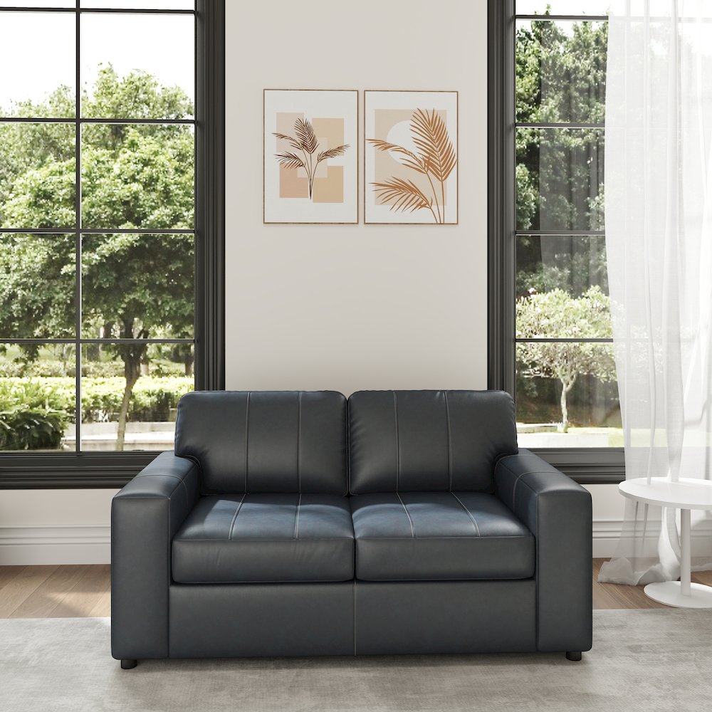 Sakan Leather Upholstered Loveseat, Blue. Picture 4