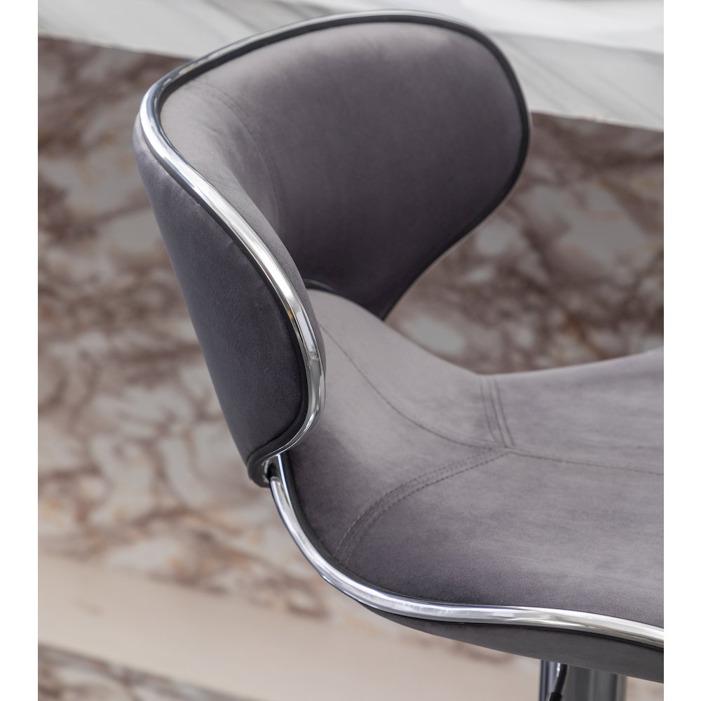 Masaccio Velvet Upholstered Adjustable Swivel Barstool, Set of 2, Gray. Picture 11