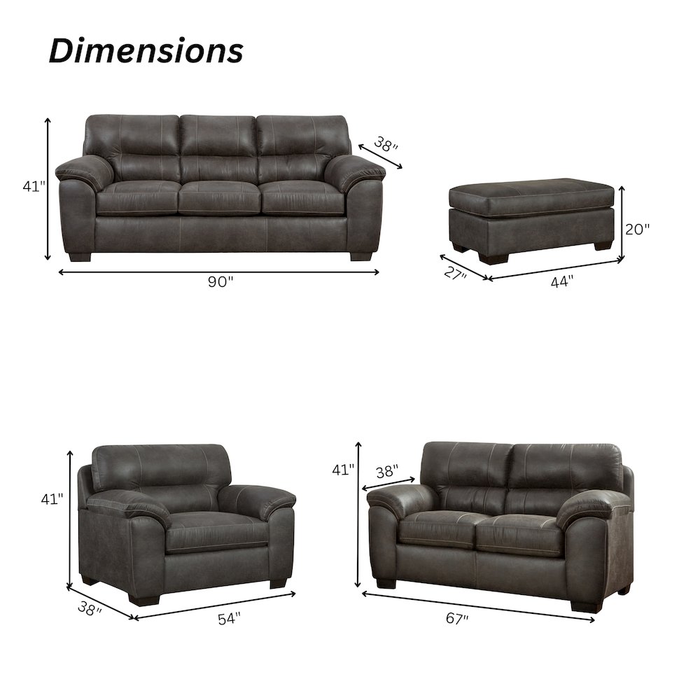 Tirana Contemporary Fabric Pillow-top Arm 4-Piece Sofa Set in Sequoia Ash. Picture 9