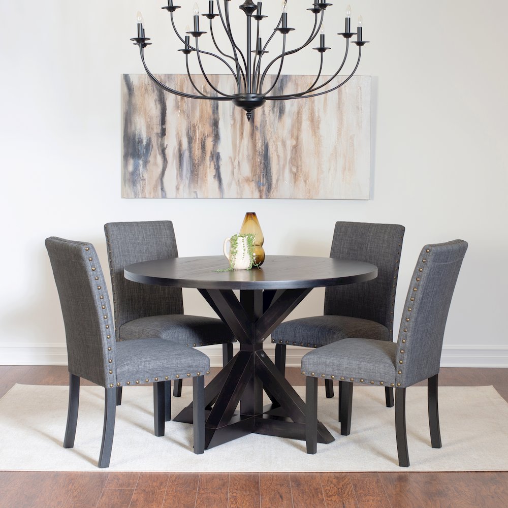 Mytzi 5-Pc Dining Set, Cross-Buck Dining Table with 4 Stylish Chairs, Gray. Picture 1