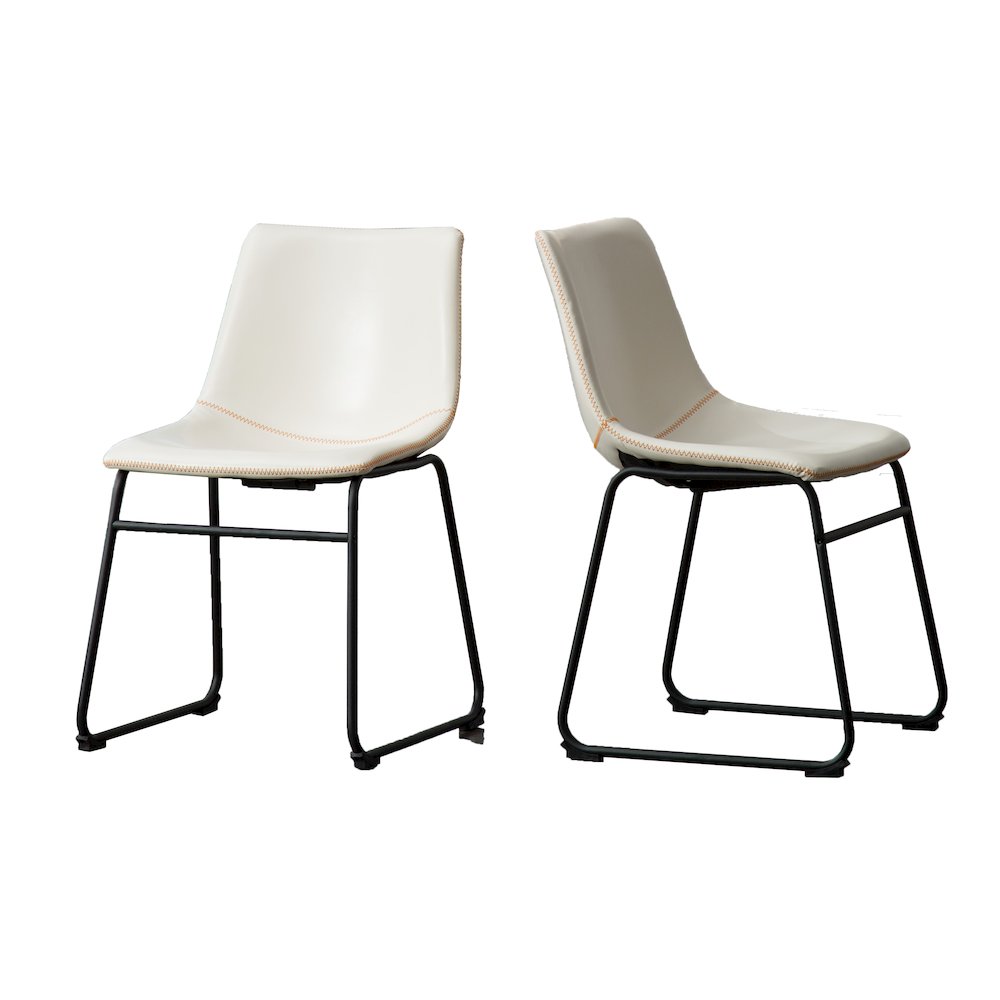 Lotusville Vintage PU Leather Dining Chairs, White, Set of 2. Picture 11