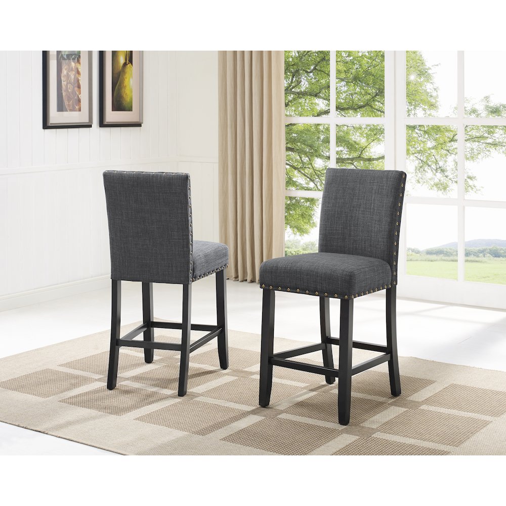Biony Gray Fabric Counter Height Stools with Nailhead Trim, Set of 2. Picture 2