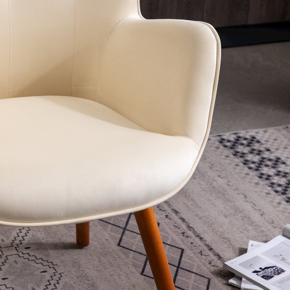 Doarnin Contemporary Silky Velvet Tufted Button Back Accent Chair, White. Picture 10