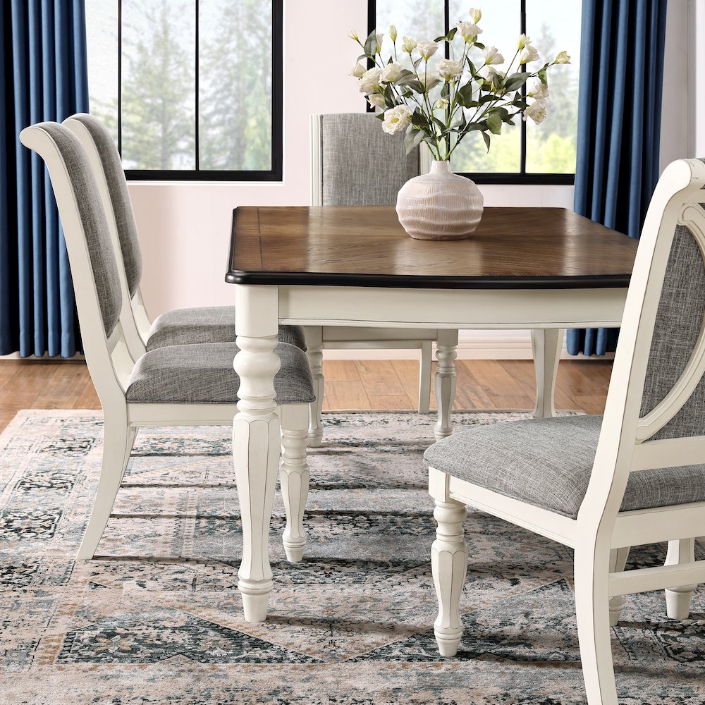 Belleza French Country 5-PC Dining Set in Antique White and Weathered Oak Finish. Picture 3