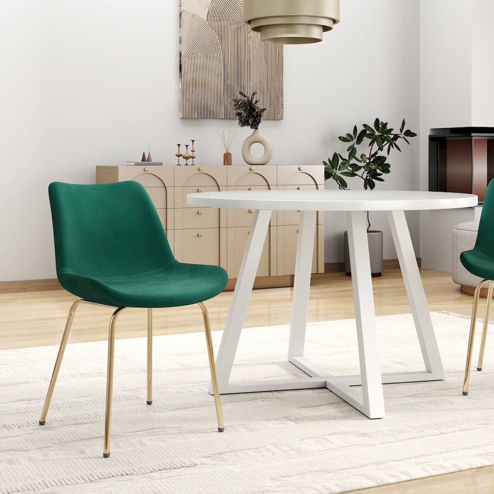 Avant 5-Piece Round Dining Set, Trestle Dining Table with 4 Side Chairs, Green. Picture 5