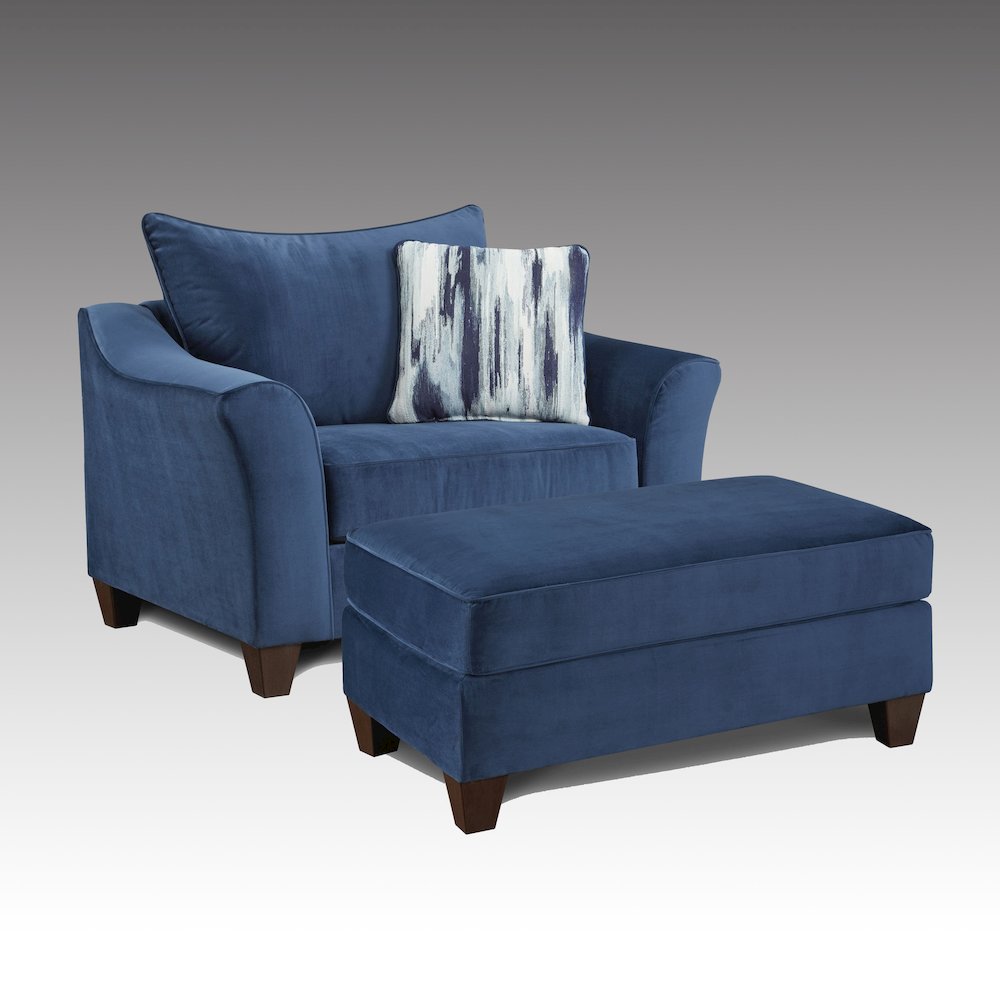 Camero Fabric Pillowback Chair with Ottoman Set in Navy Blue. Picture 7