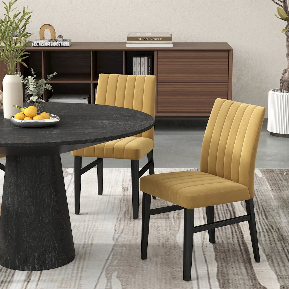 Butler 5-PC Round Dining Set, Pedestal Dining Table with 4 Side Chairs, Yellow. Picture 4