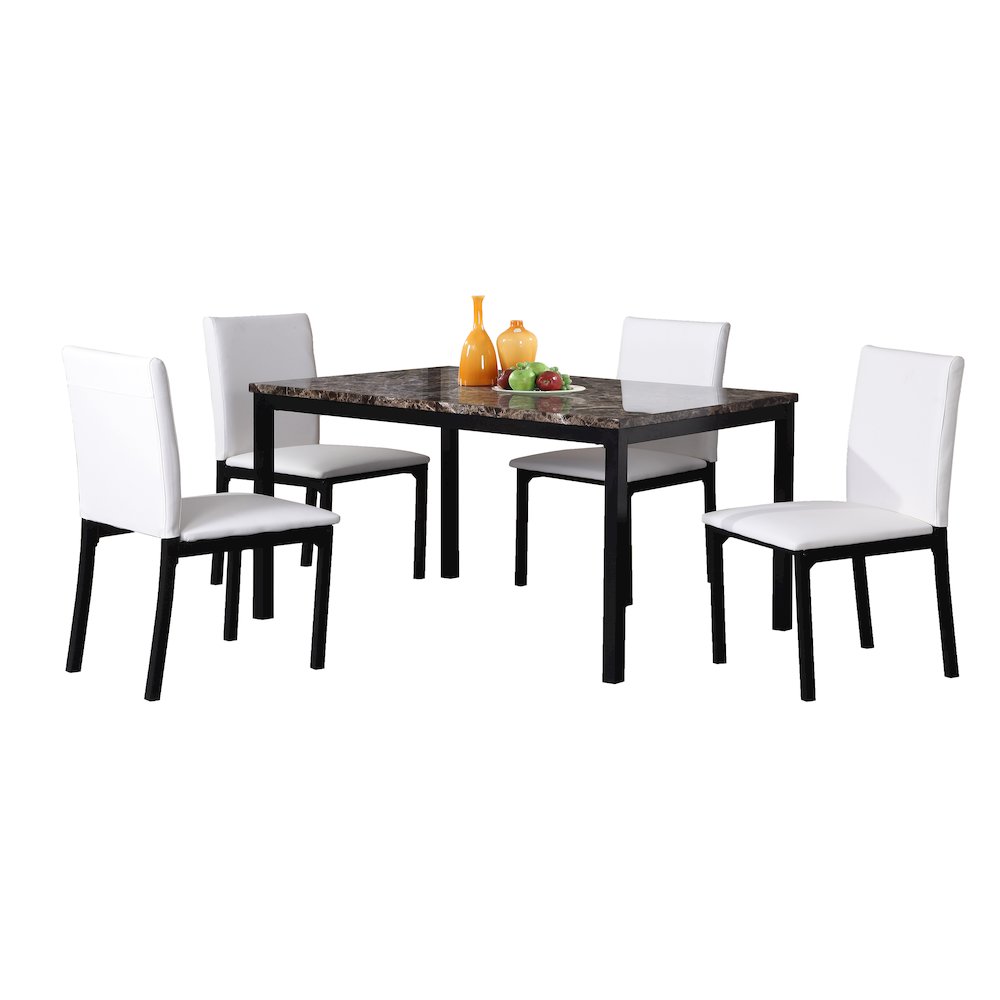 Citico 5-Pc Dinette Set with Laminated Faux Marble Top and 4 White Chairs. Picture 1