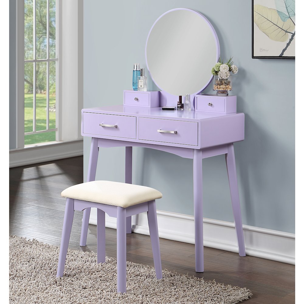Liannon Contemporary Wood Vanity and Stool Set, Purple. Picture 2