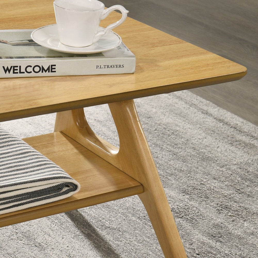 Arona Mid-Century Modern Wood Shelf End Table, Natural Oak Finish. Picture 5