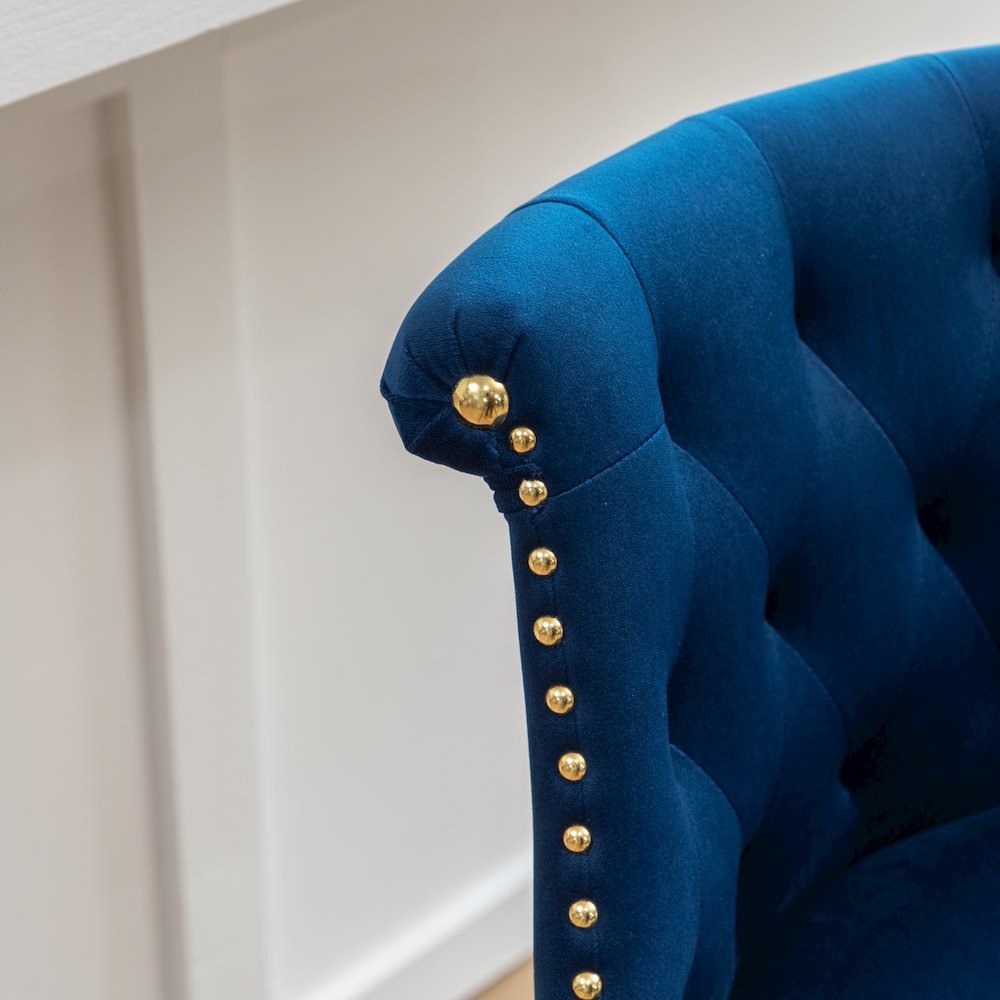 Elvara Set of 2 Button-Tufted Counter Stools with Nailhead Trim - Blue. Picture 10