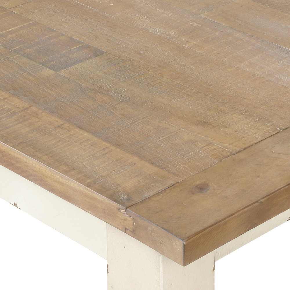 Prato Two-Tone Wood Dining Bench, Antique White and Distressed Oak. Picture 2