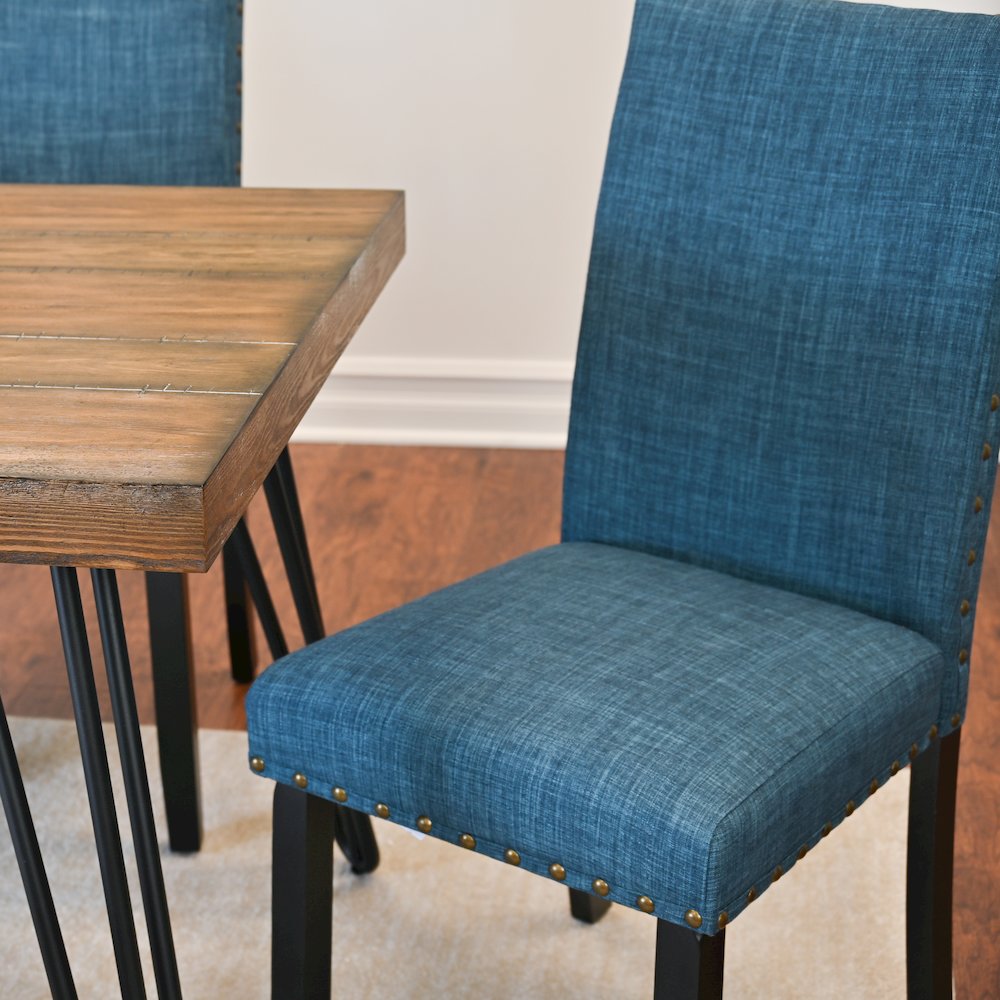Amisos 5-Pc Dining Set, Hairpin Dining Table with 4 Chairs, Blue. Picture 10