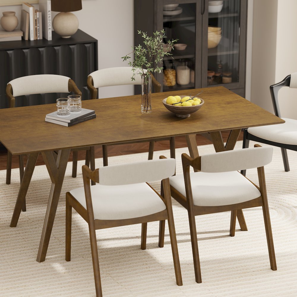 Lavin Modern 7-Piece Dining Set, Dining Table with 2 Black and 4 Walnut Chairs. Picture 7