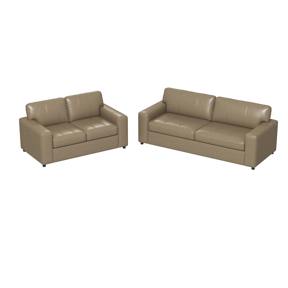 Sakan Leather Upholstered 2-Piece Living Room Set, Sofa and Loveseat, Beige. Picture 1