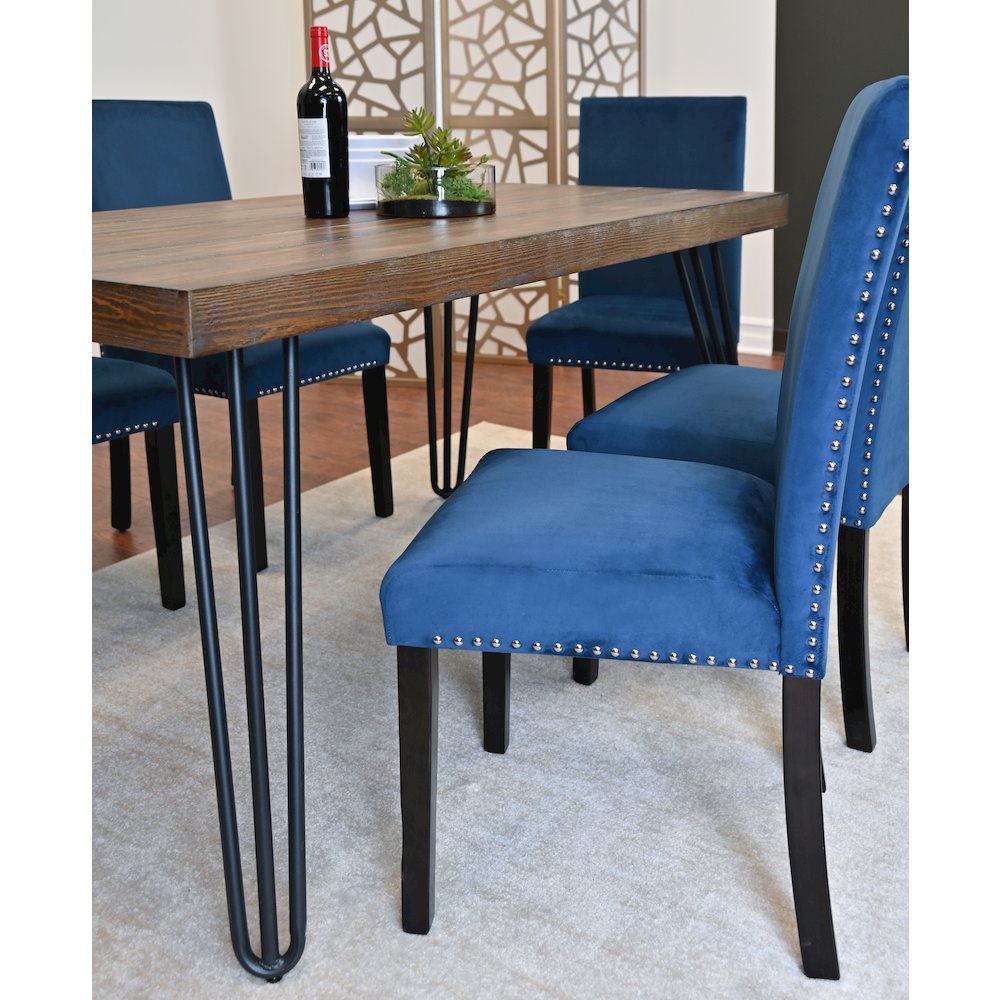 Ashzo 7-Pc Dining Set, Hairpin Dining Table with 6 Chairs, Blue. Picture 5