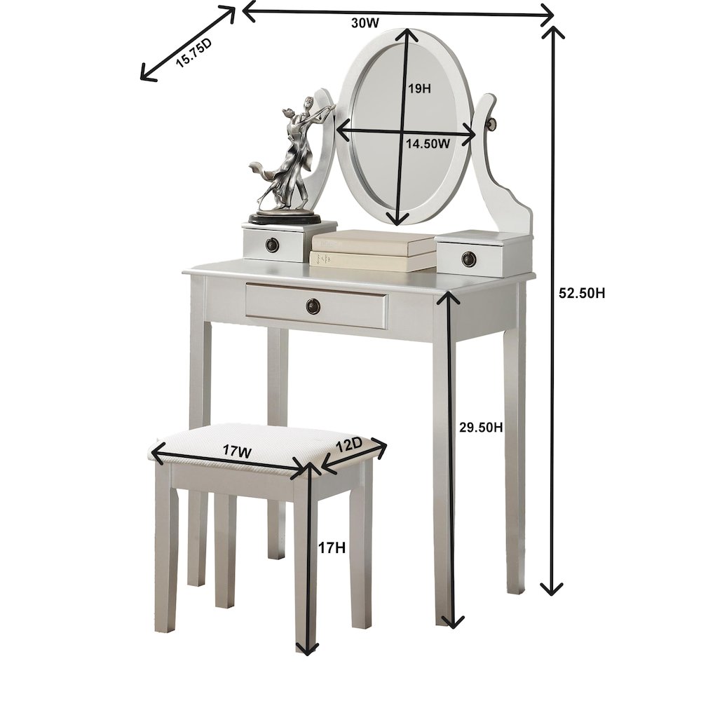 Moniys Wood Makeup Vanity Table and Stool Set, Silver. Picture 2