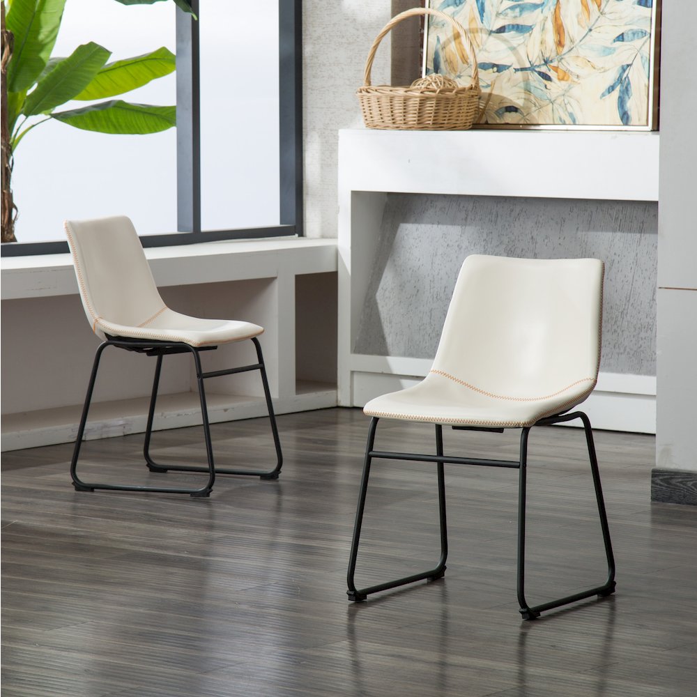 Lotusville Vintage PU Leather Dining Chairs, White, Set of 2. Picture 4