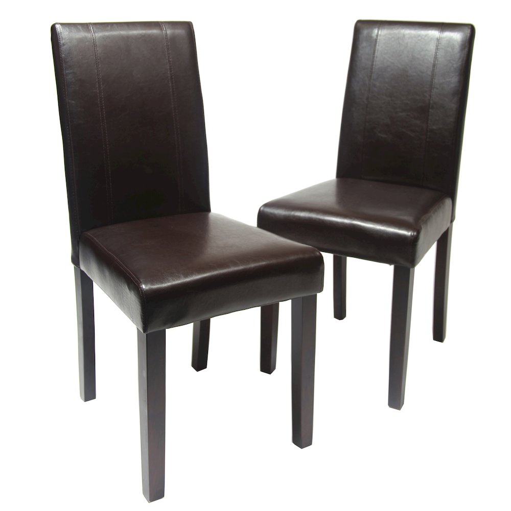 Urban Style Solid Wood Leatherette Padded Parson Chair, Brown, Set of 2. Picture 1
