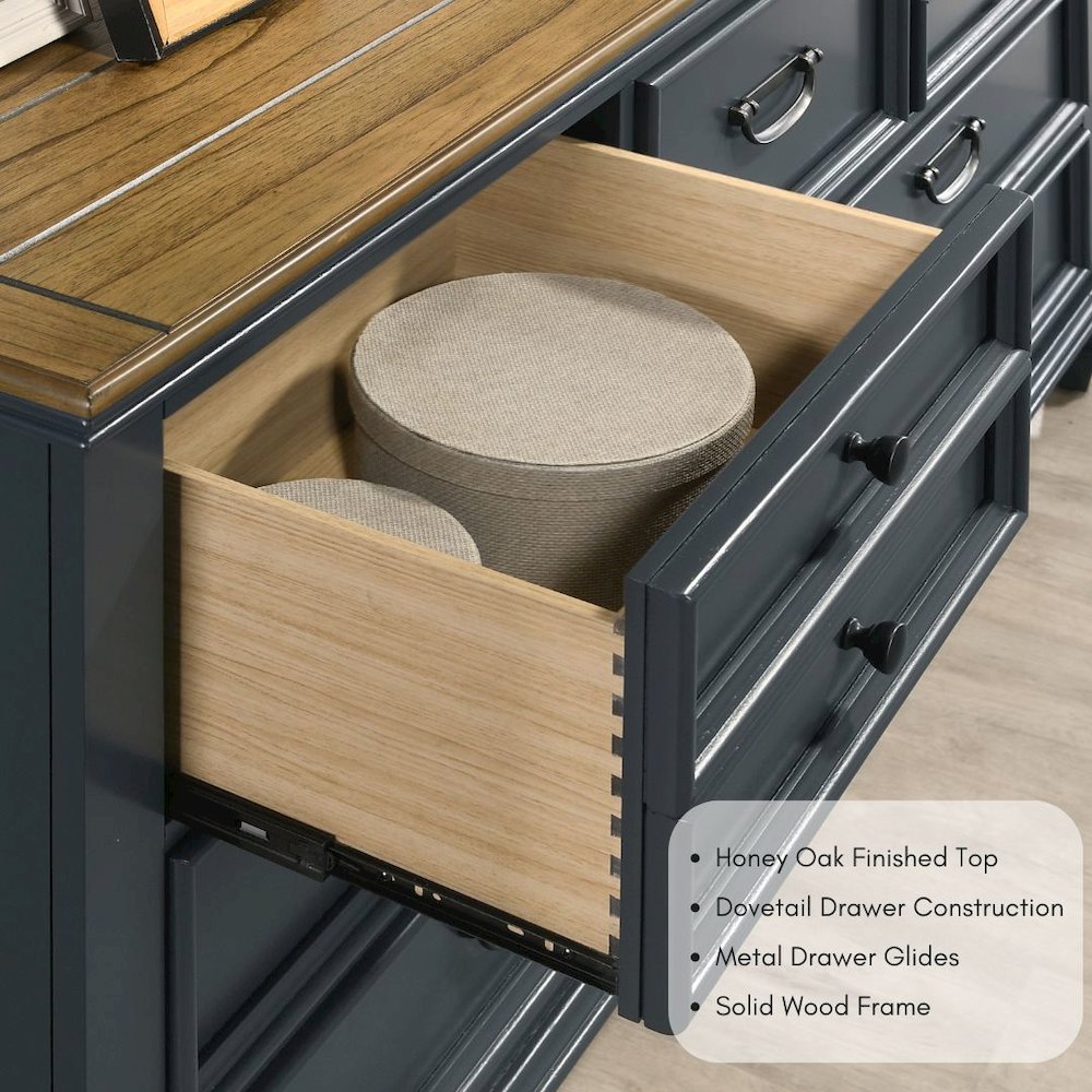 Clelane Wood 7-Drawer Dresser with Mirror, Slate Blue. Picture 5