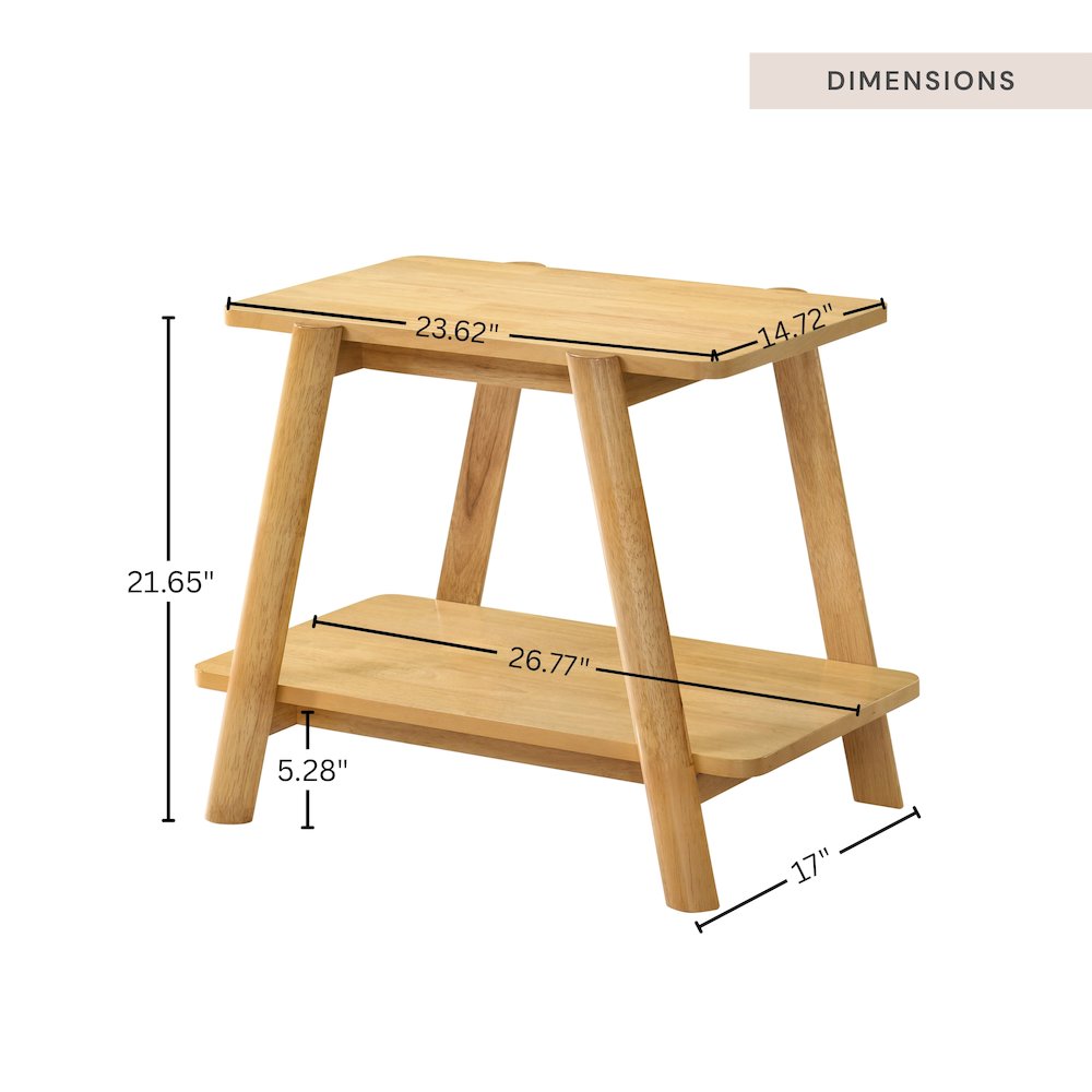 Metz Mid-Century Modern Wood Shelf End Table, Natural Oak Finish. Picture 7