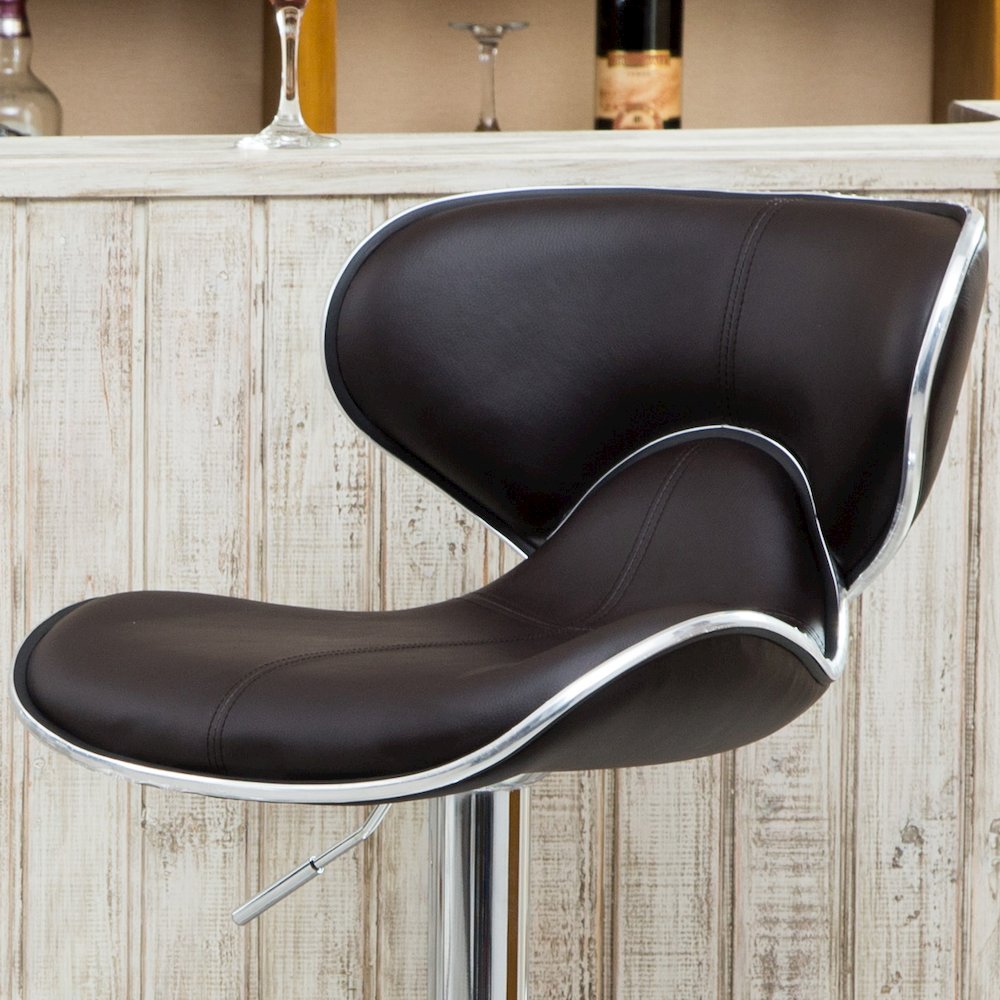 Masaccio Brown Leatherette Adjustable Swivel Barstool Chrome Base, Set of 2. Picture 4