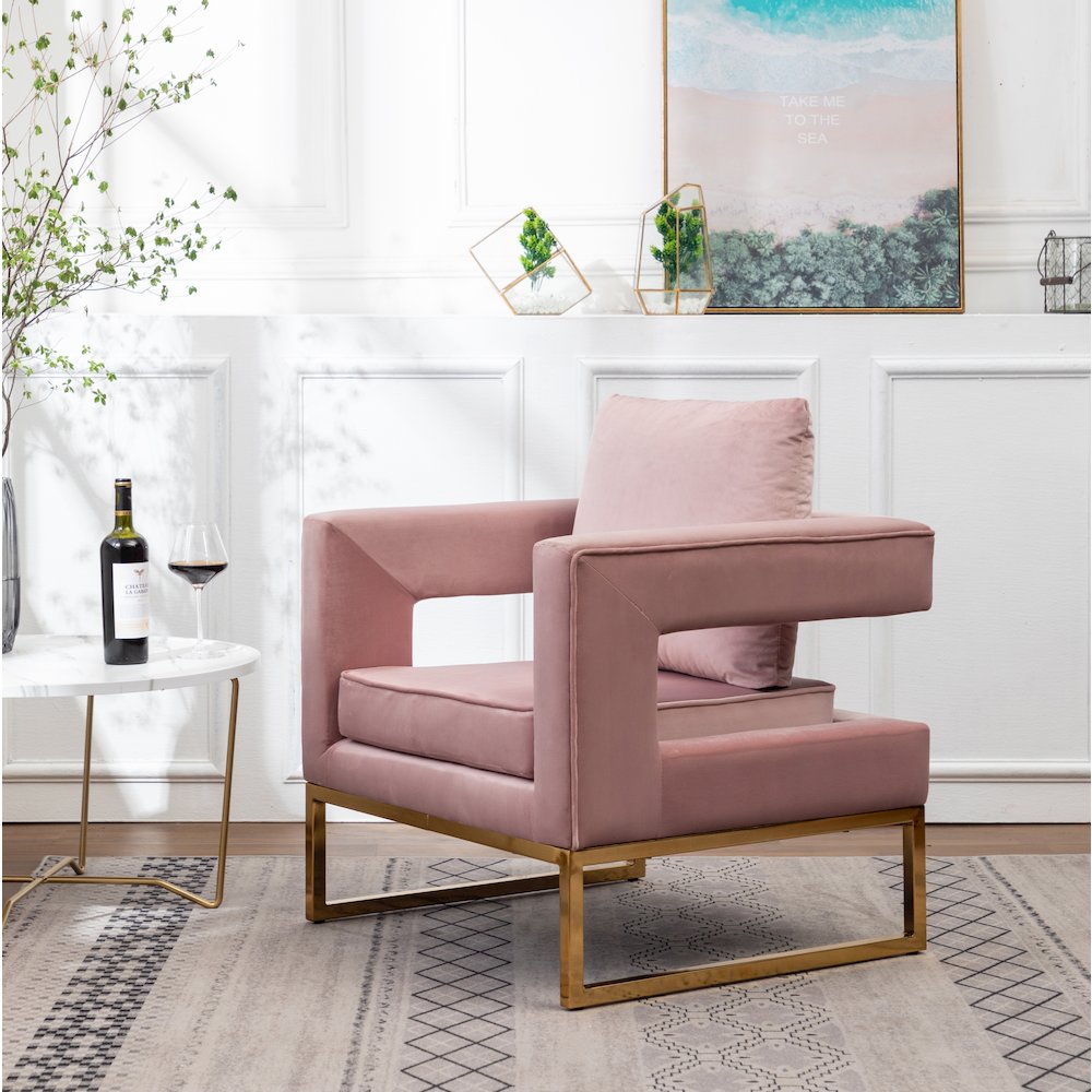 Lenola Contemporary Upholstered Accent Arm Chair, Pink. Picture 3