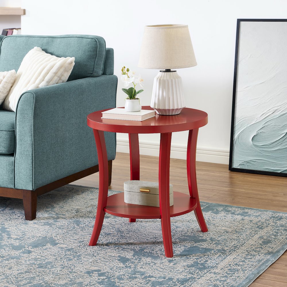 Perth Round End Table with Shelf, Red. Picture 2